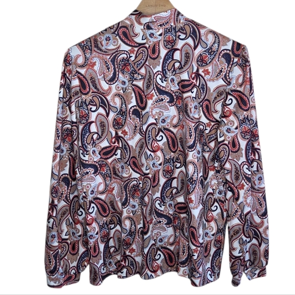 Vintage Fire Islander | Orange Cream Paisley Tie Neck Long Sleeve Blouse - Picture 6 of 6